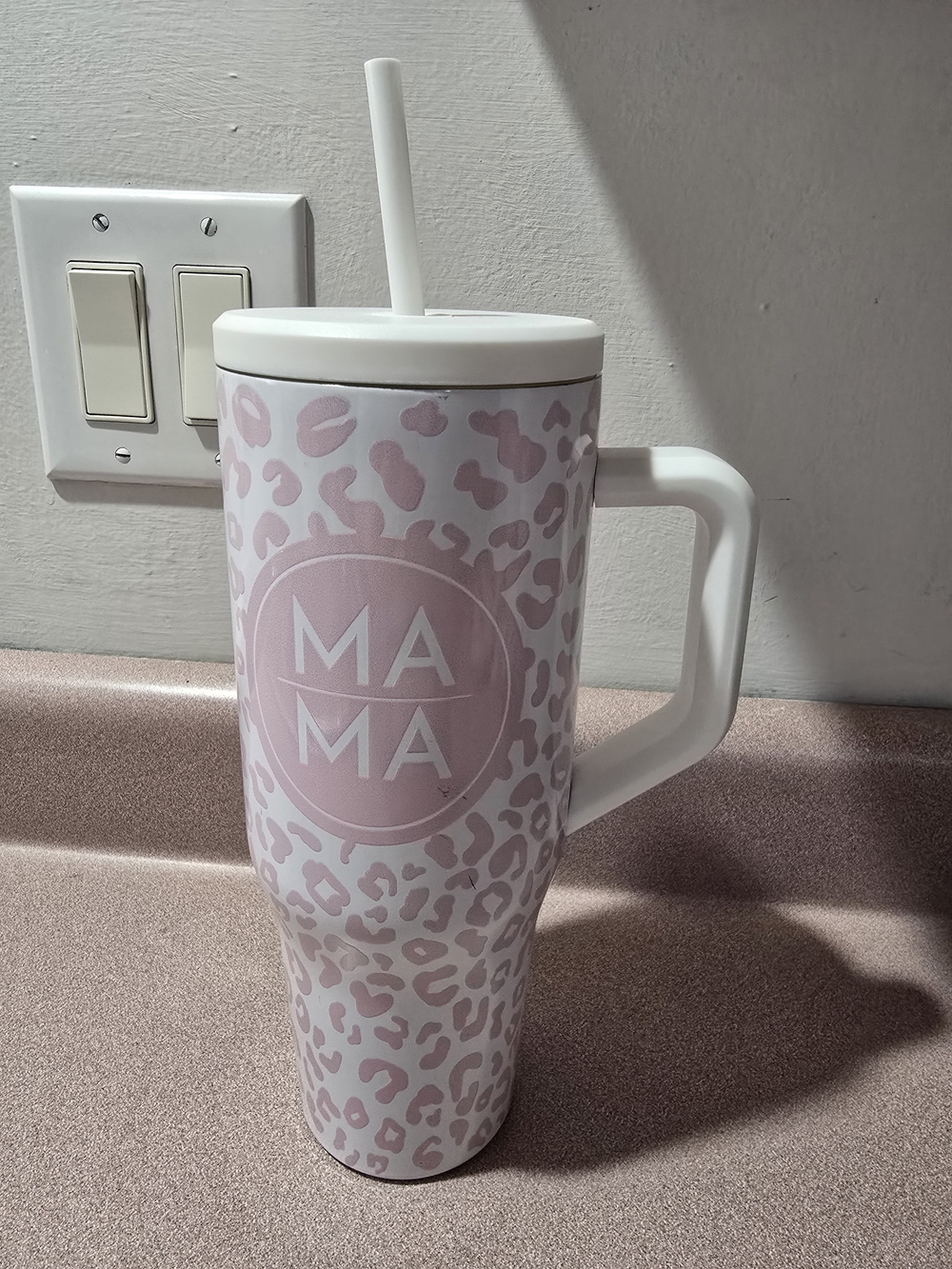 Hobby Lobby Pink Leopard 'MAMA' Travel Tumbler with Straw